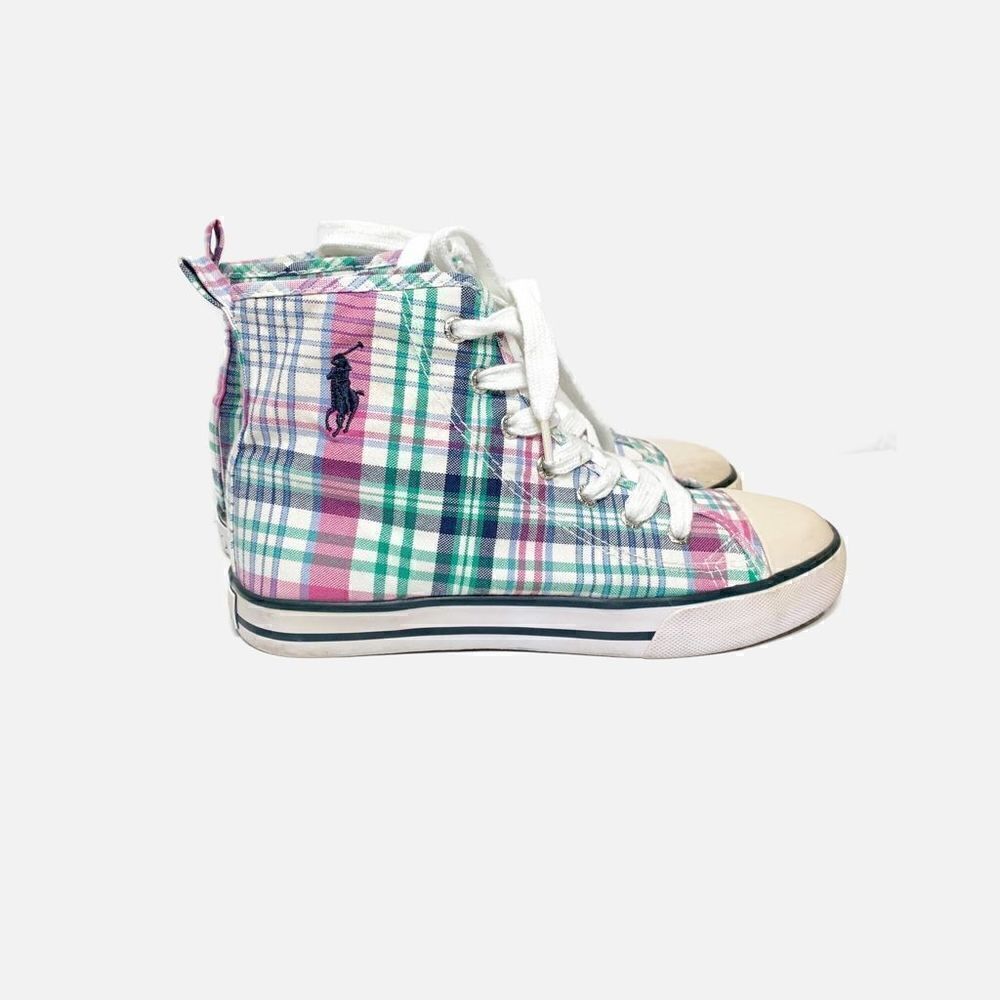 Polo Ralph Lauren Big Kid Plaid Preppy Bal Harbour Hi Multi 91039 Sneaker Size 3